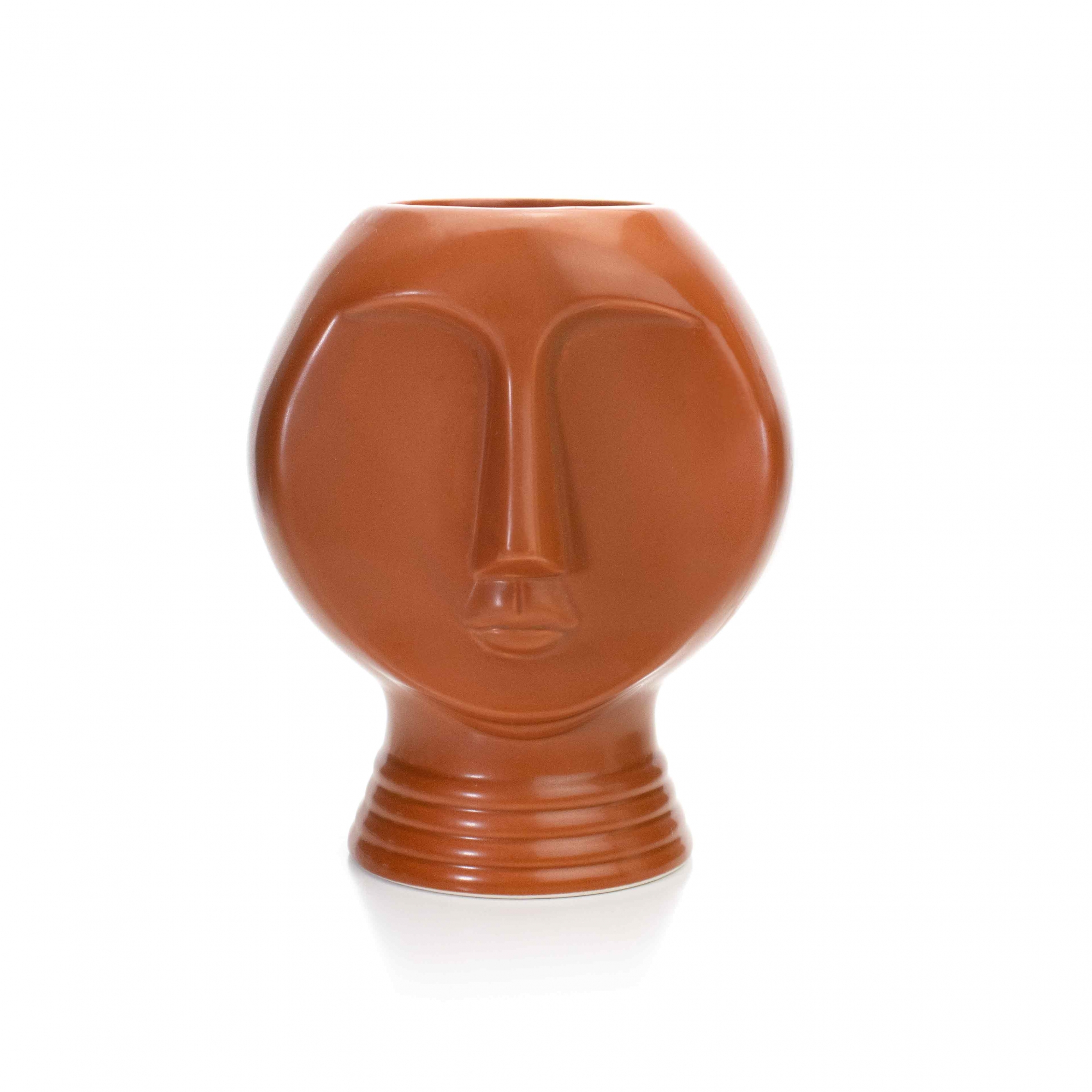 Vaso Decorativo Rosto Em Cerâmica Terracota 18x14 Cm   - D'Rossi