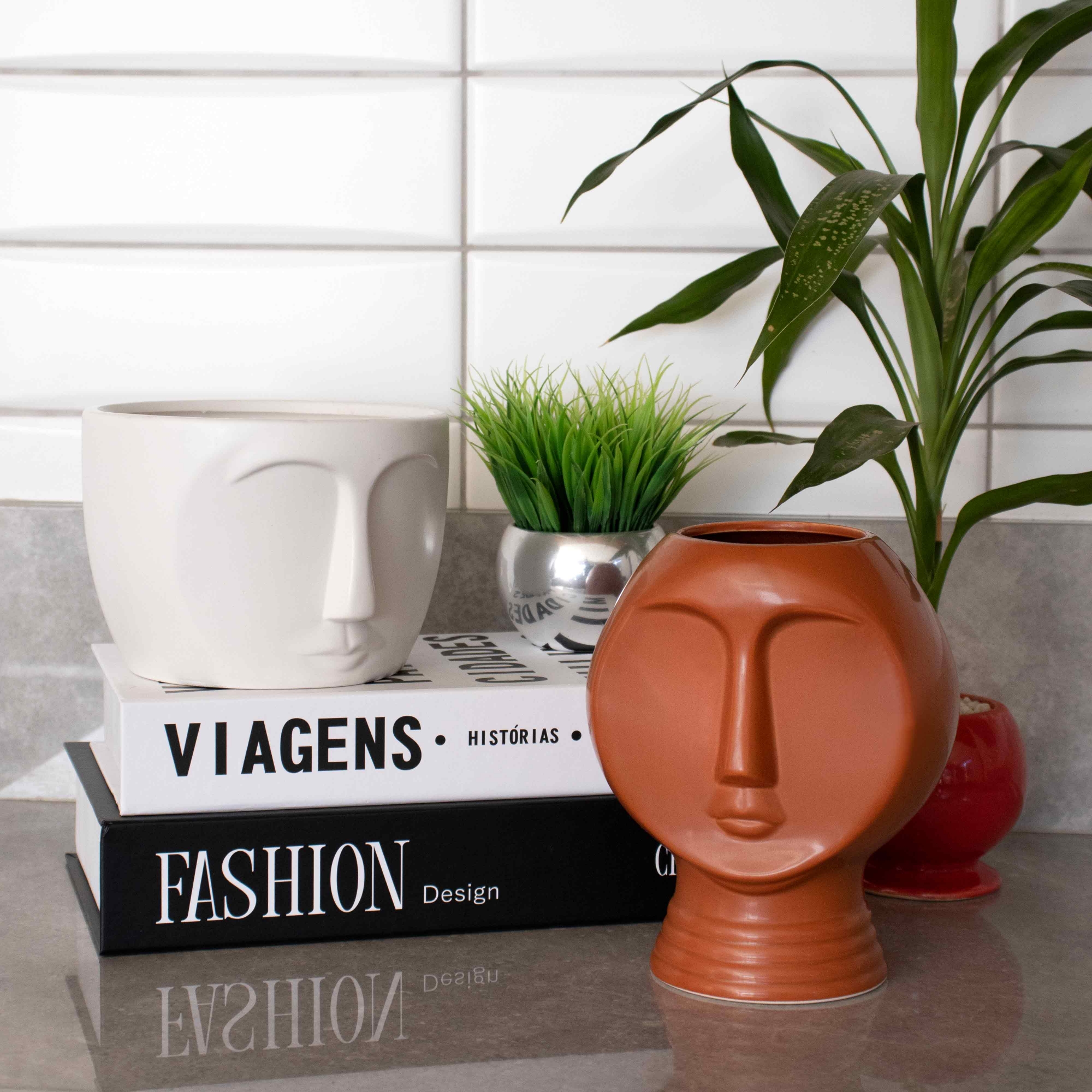 Vaso Decorativo Rosto Em Cerâmica Terracota 18x14 Cm   - D'Rossi