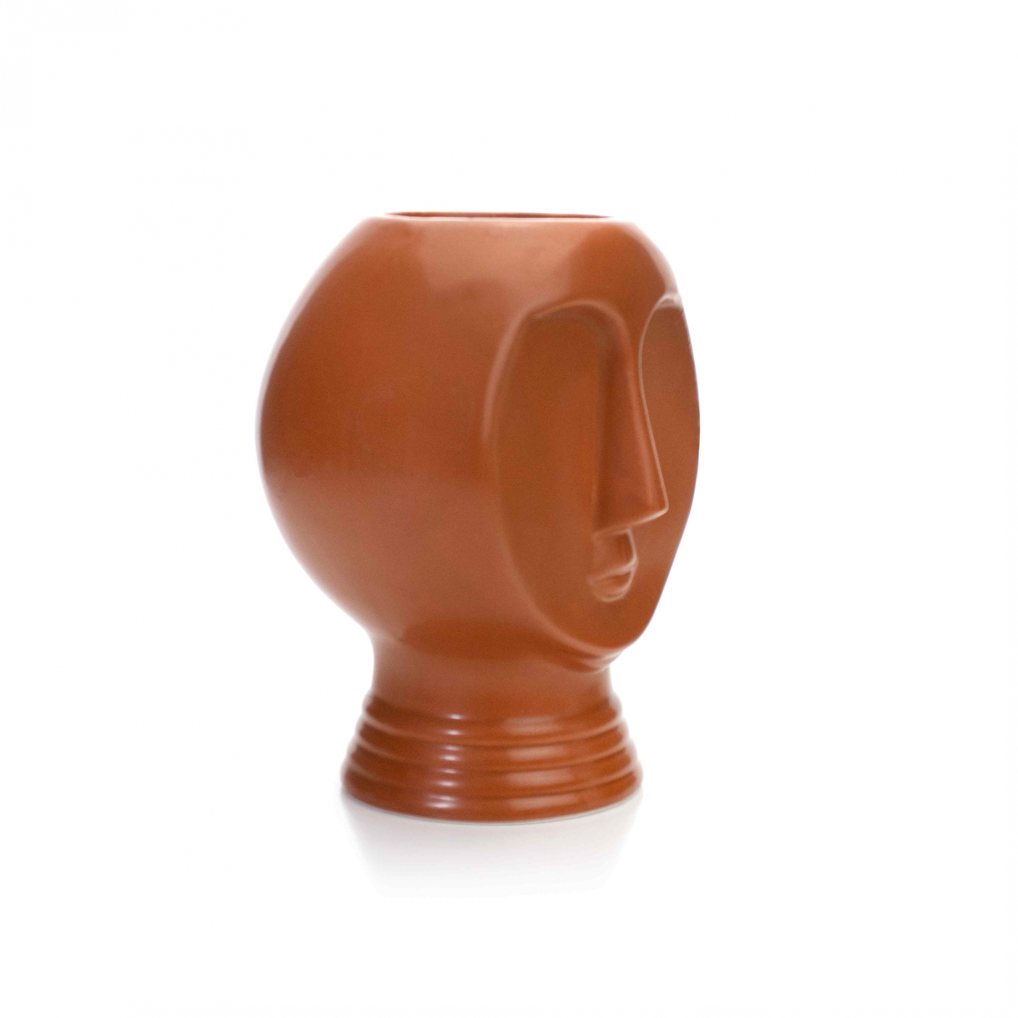 Vaso Decorativo Rosto Em Cerâmica Terracota 18x14 Cm   - D'Rossi