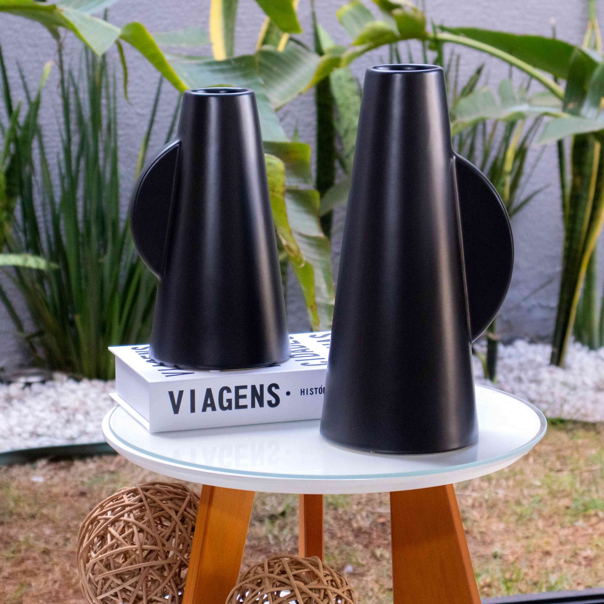 Vaso Decorativo em Cerâmica Preto 15x14 cm - D'Rossi