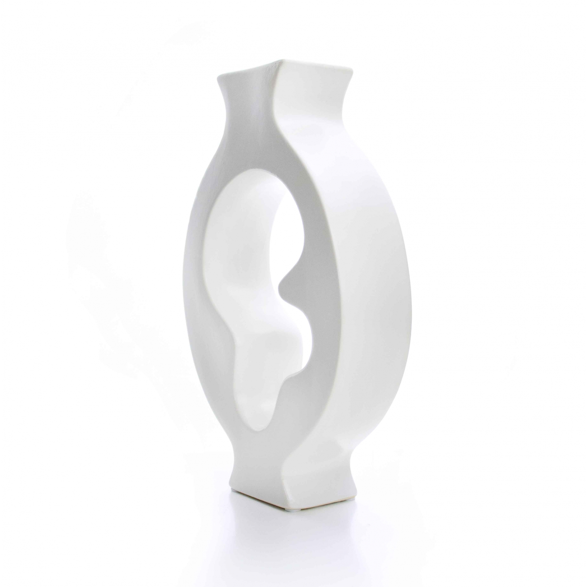 Vaso Decorativo em Cerâmica Vasado Branco 29x19 cm - D'Rossi