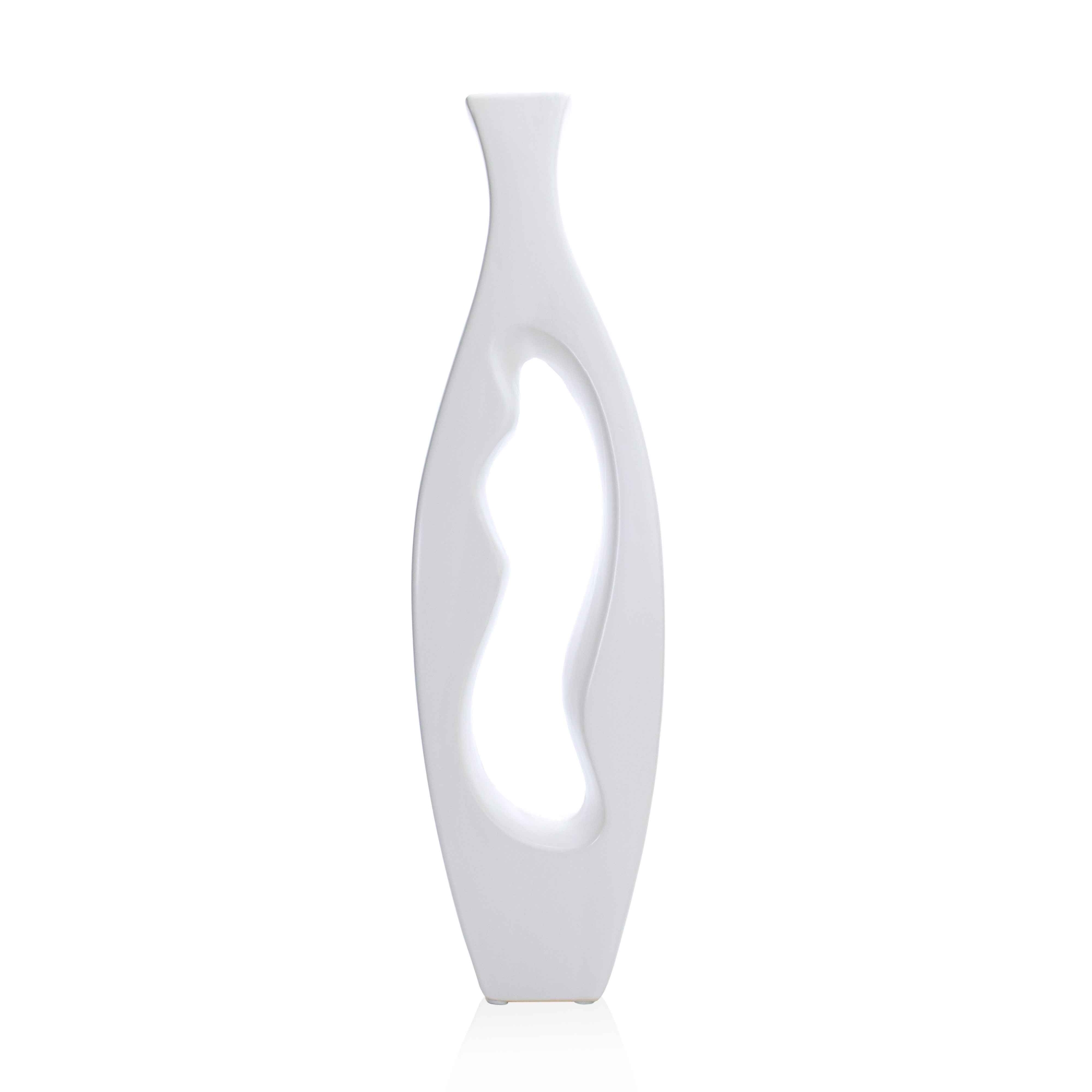 Vaso Decorativo em Cerâmica Vasado Branco 39,5x12 cm - D'Rossi