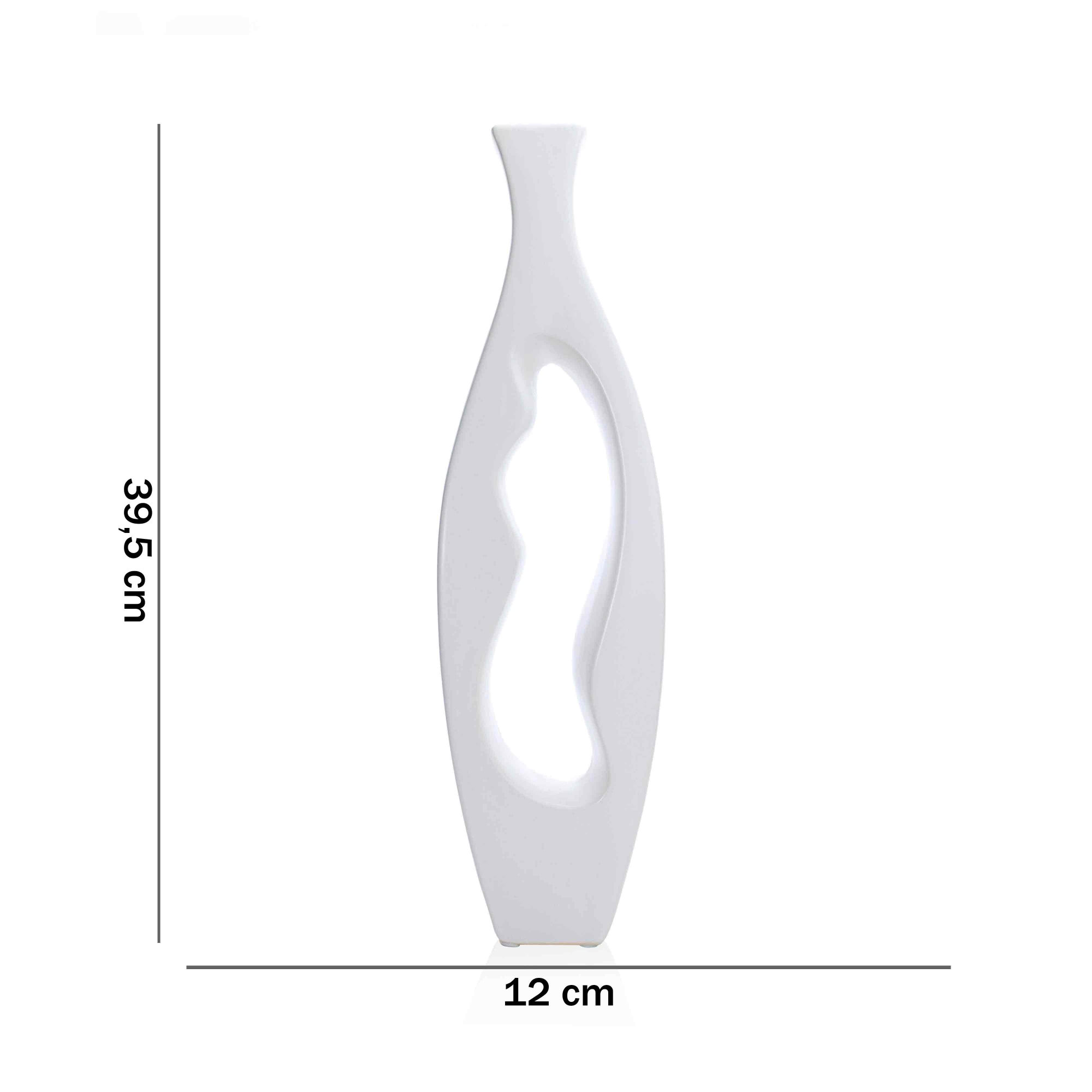 Vaso Decorativo em Cerâmica Vasado Branco 39,5x12 cm - D'Rossi