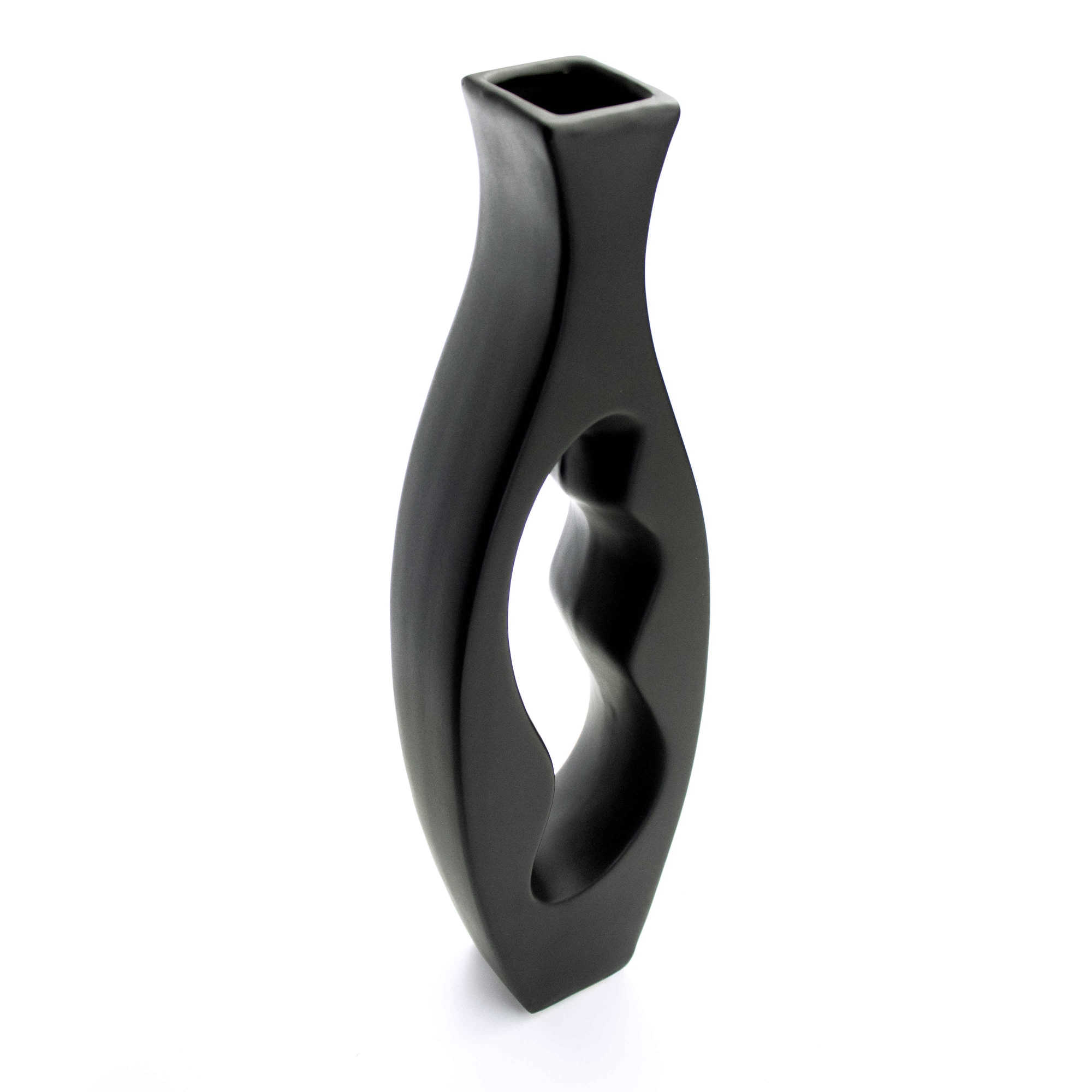 Vaso Decorativo em Cerâmica Vasado Preto 39,5x12 cm - D'Rossi