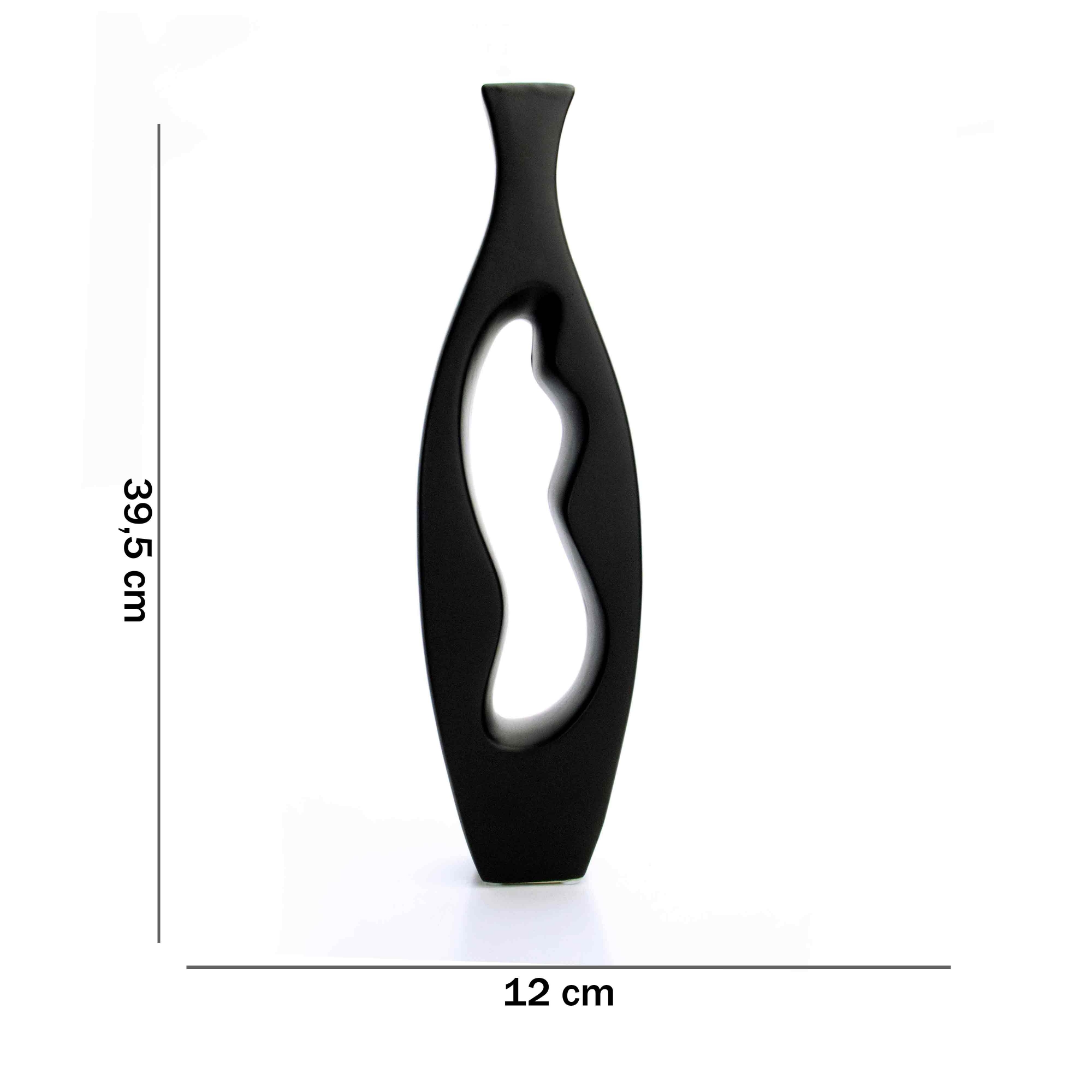 Vaso Decorativo em Cerâmica Vasado Preto 39,5x12 cm - D'Rossi