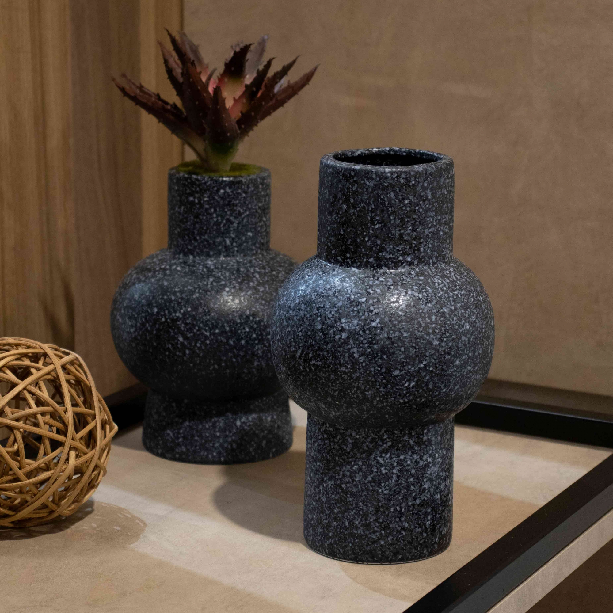 Vaso em Cerâmica Flocos Preto 24x13 cm - D'Rossi