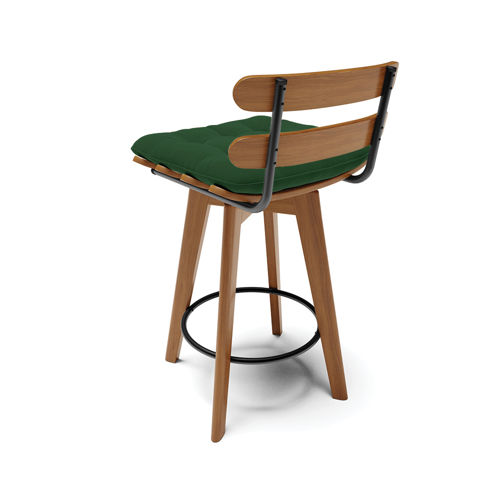 kit 04 Banquetas Giratória Costela Veludo Verde Base Madeira MA70 - D'Rossi