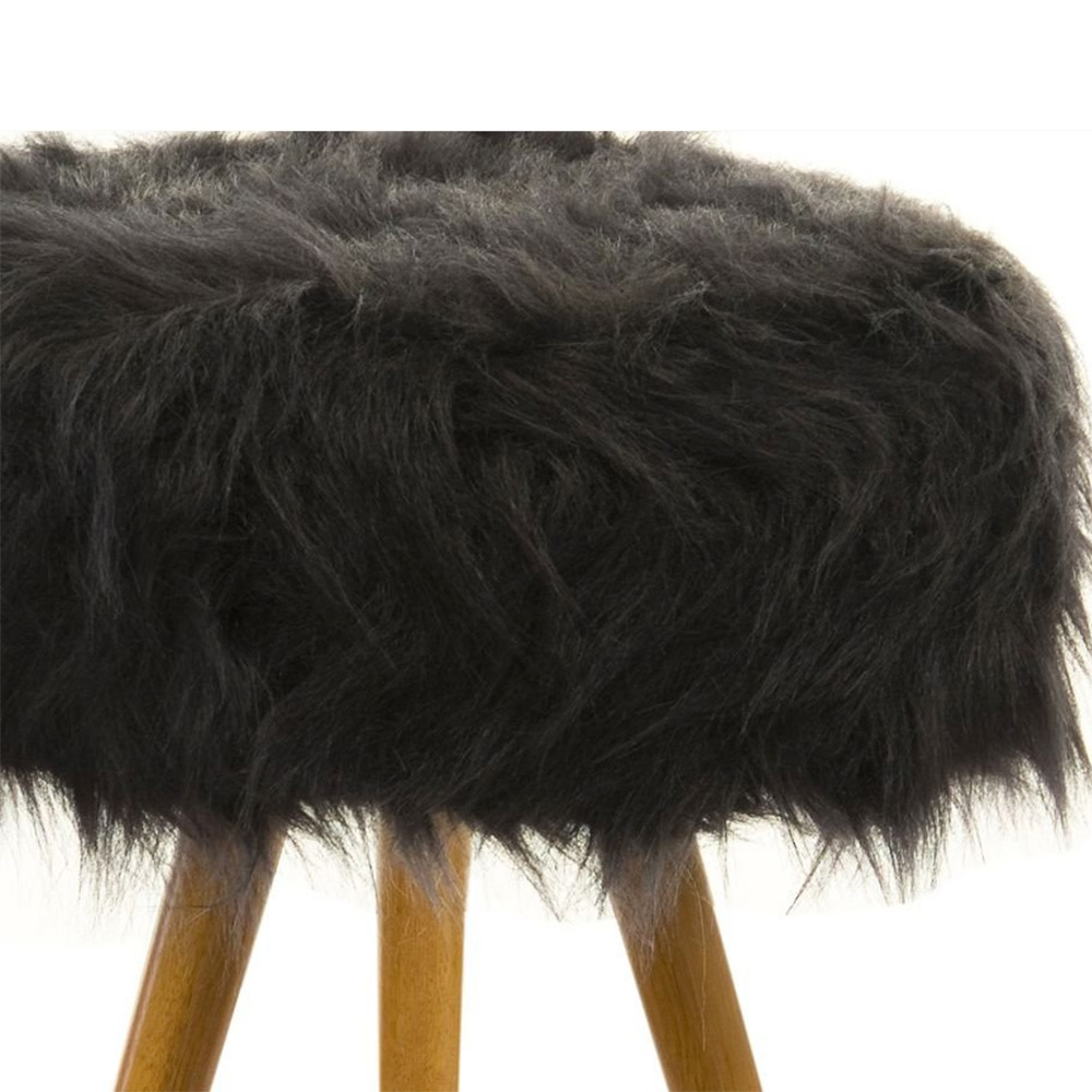 Banqueta Mali Pés Palito Revestida Com Pelos Alto Preto - DS Estofados