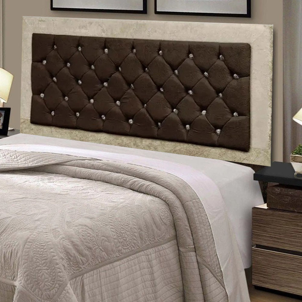 Cabeceira Casal 140 cm Para Cama Box Berlim Suede Marfim/Marrom - DS Estofados