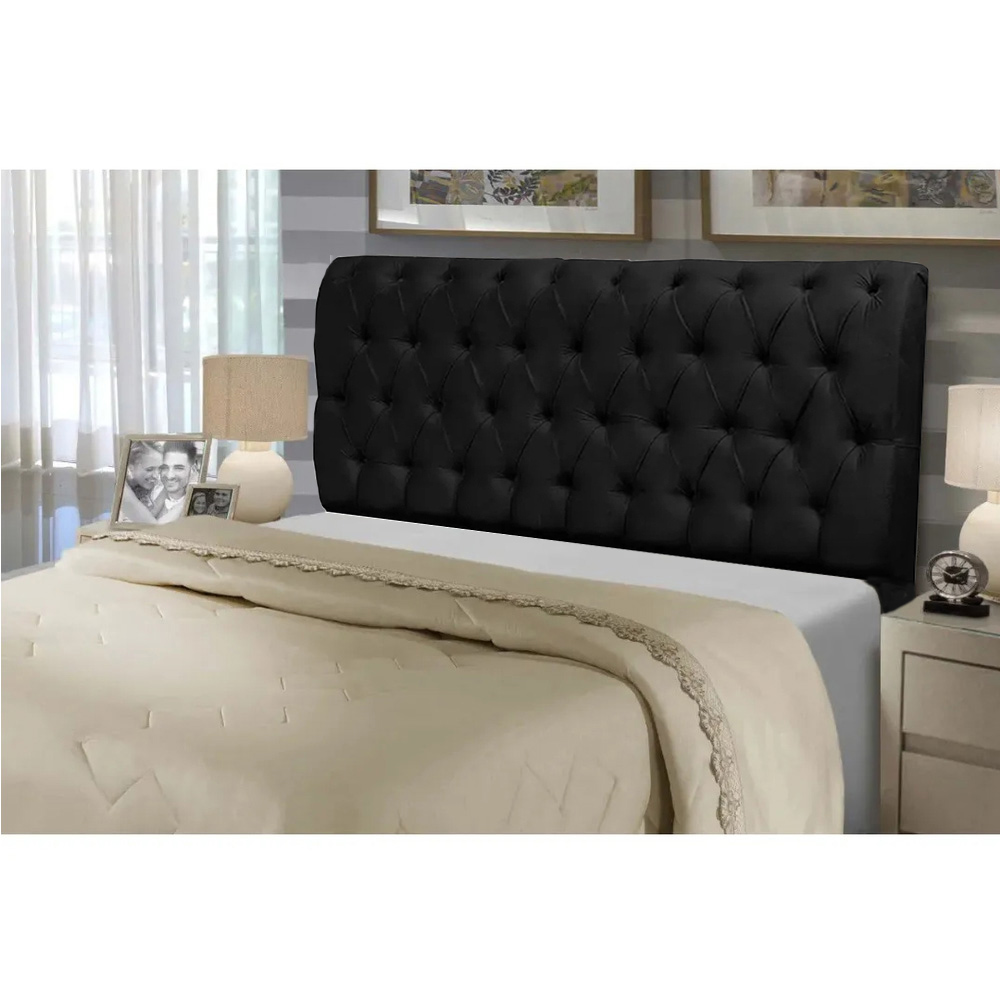 Cabeceira Casal 140cm Para Cama Box Paris Suede Preto - DS Estofados