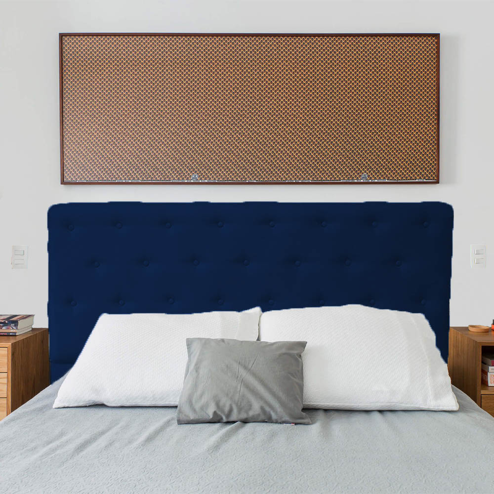 Cabeceira Casal Juliana 140cm Para Cama Box Suede Azul Marinho - DS Estofados