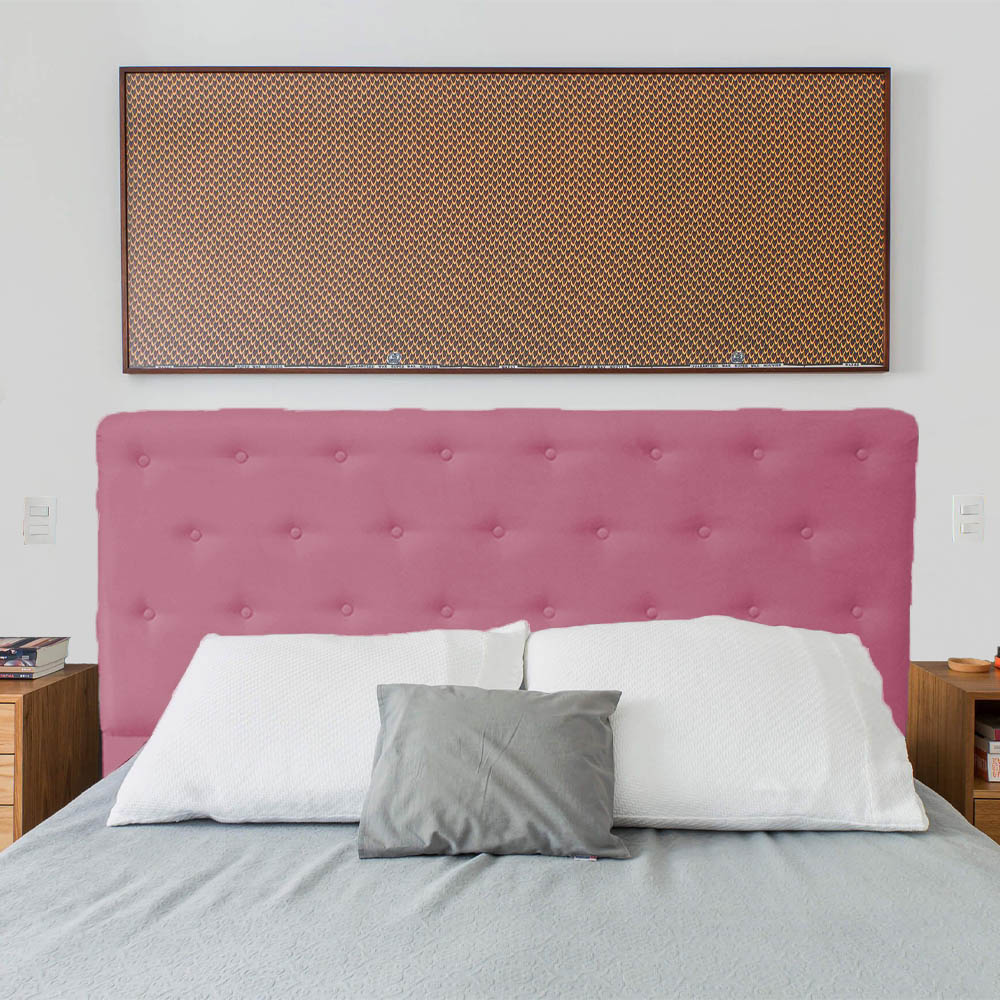 Cabeceira Casal Juliana 140cm Para Cama Box Suede Rosa - DS Estofados