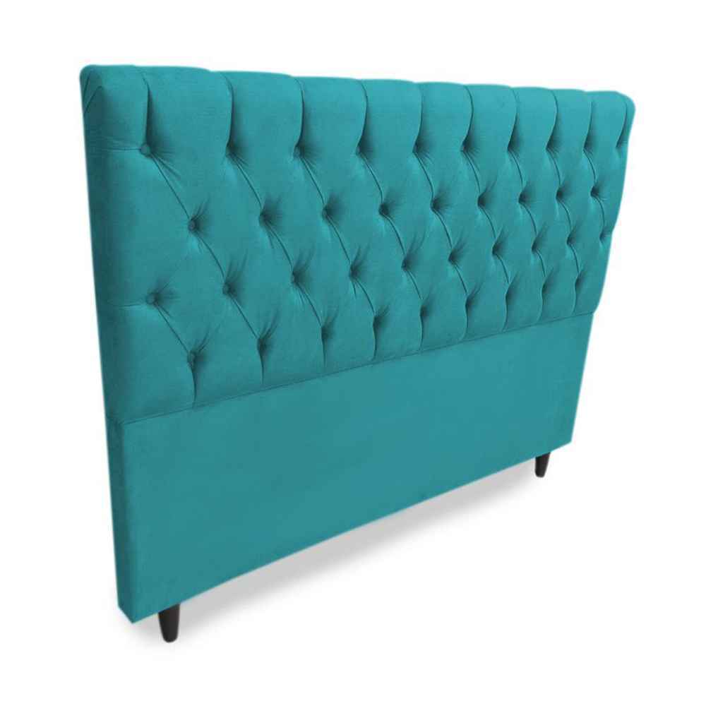 Cabeceira Casal King 195cm Para Cama Box Sofia Suede Azul Turquesa - DS Estofados