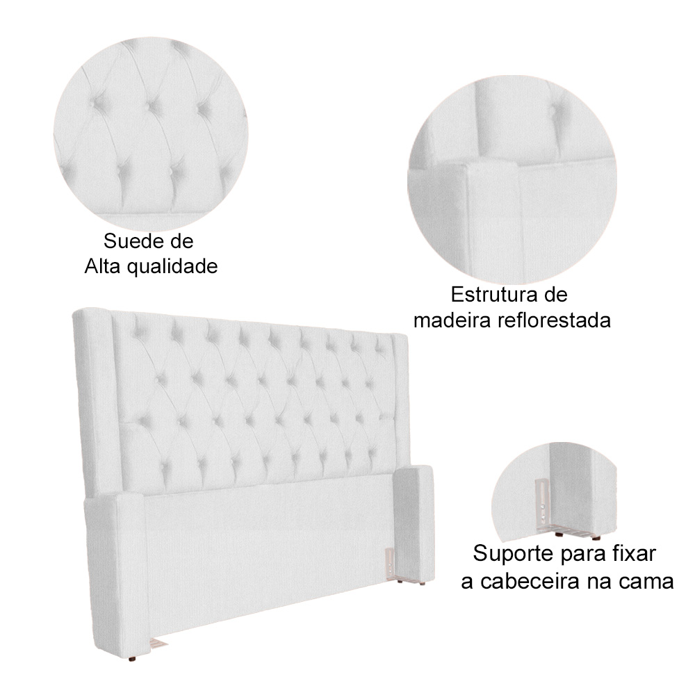 Cabeceira Estofada Para Cama Box Casal Emma Suede Branco - DS Estofados