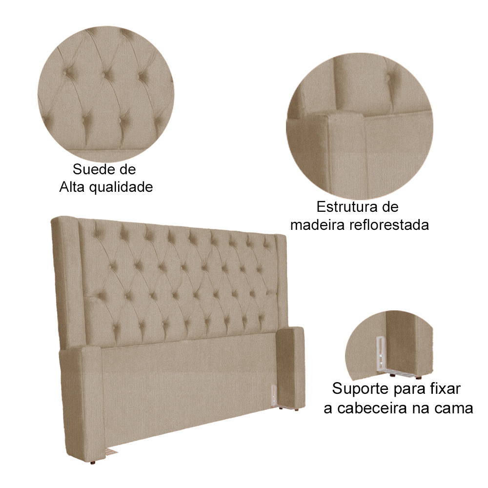 Cabeceira Estofada Para Cama Box Casal Emma Suede Cappuccino - DS Estofados