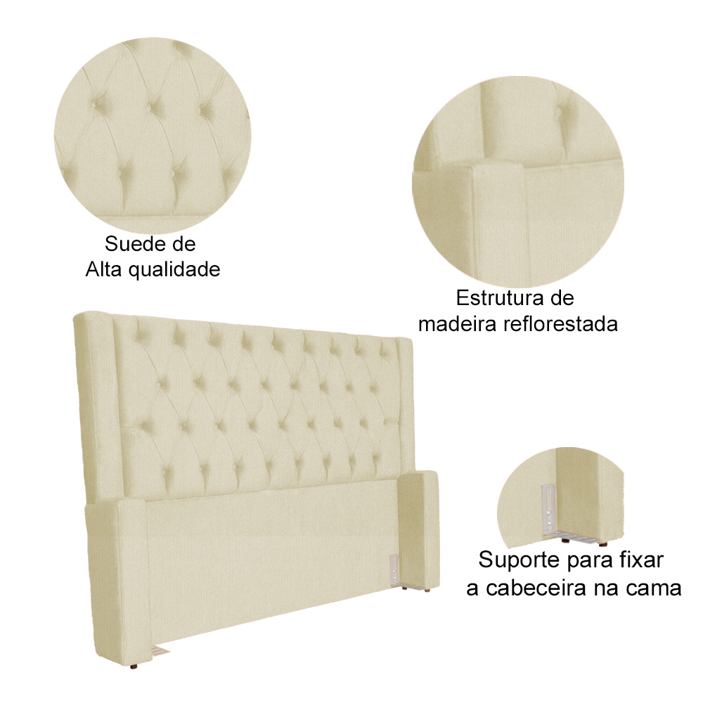 Cabeceira Estofada Para Cama Box Casal Emma Suede Marfim - DS Estofados