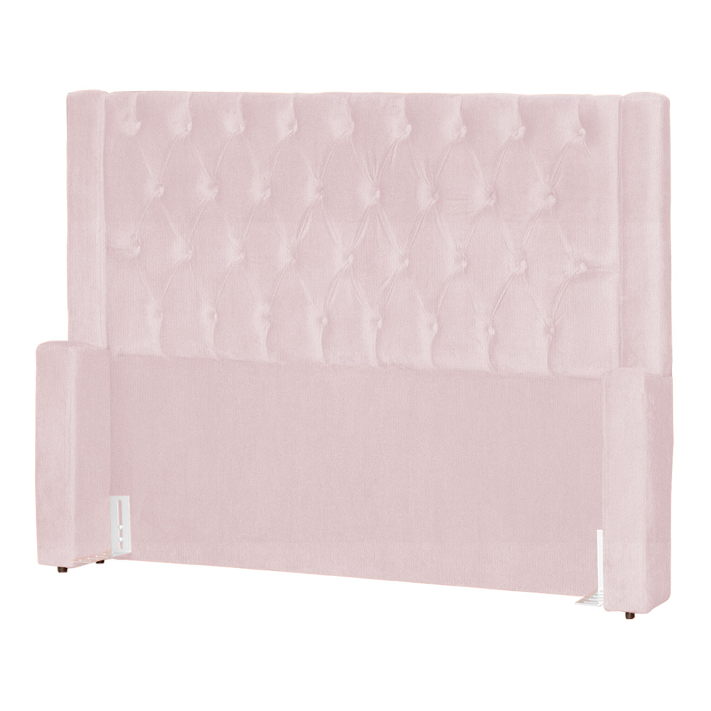Cabeceira Estofada Para Cama Box Casal Super King Emma Suede Rosa Bebê - DS Estofados