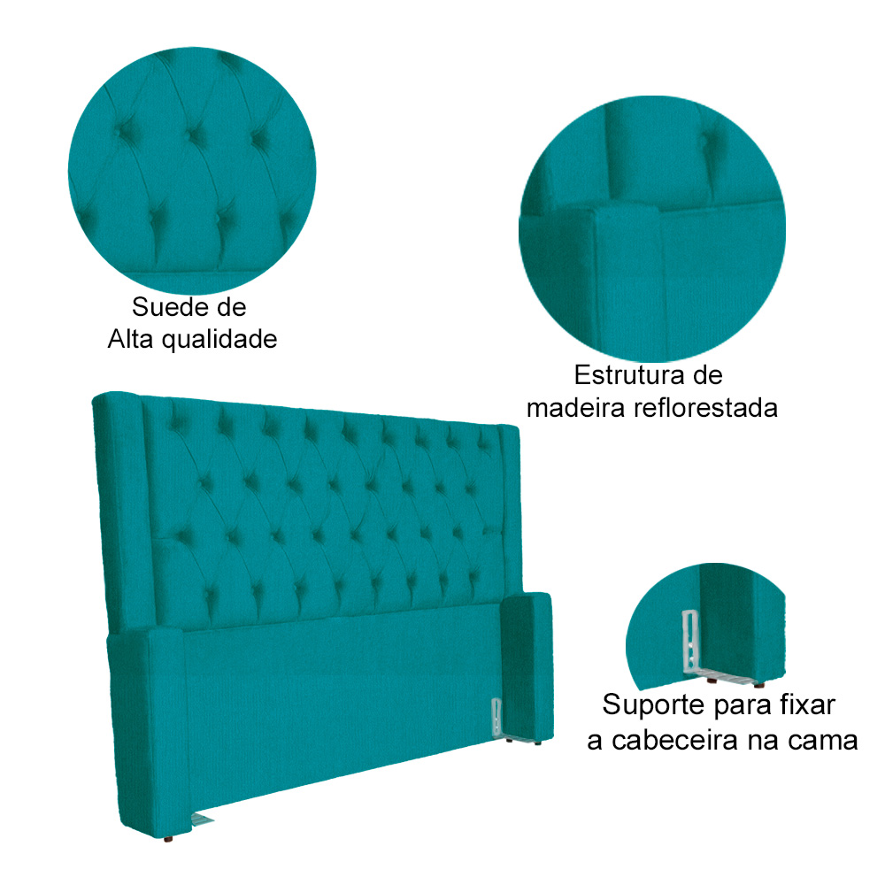 Cabeceira Estofada Para Cama Box Solteiro Emma Suede Azul Turquesa - DS Estofados
