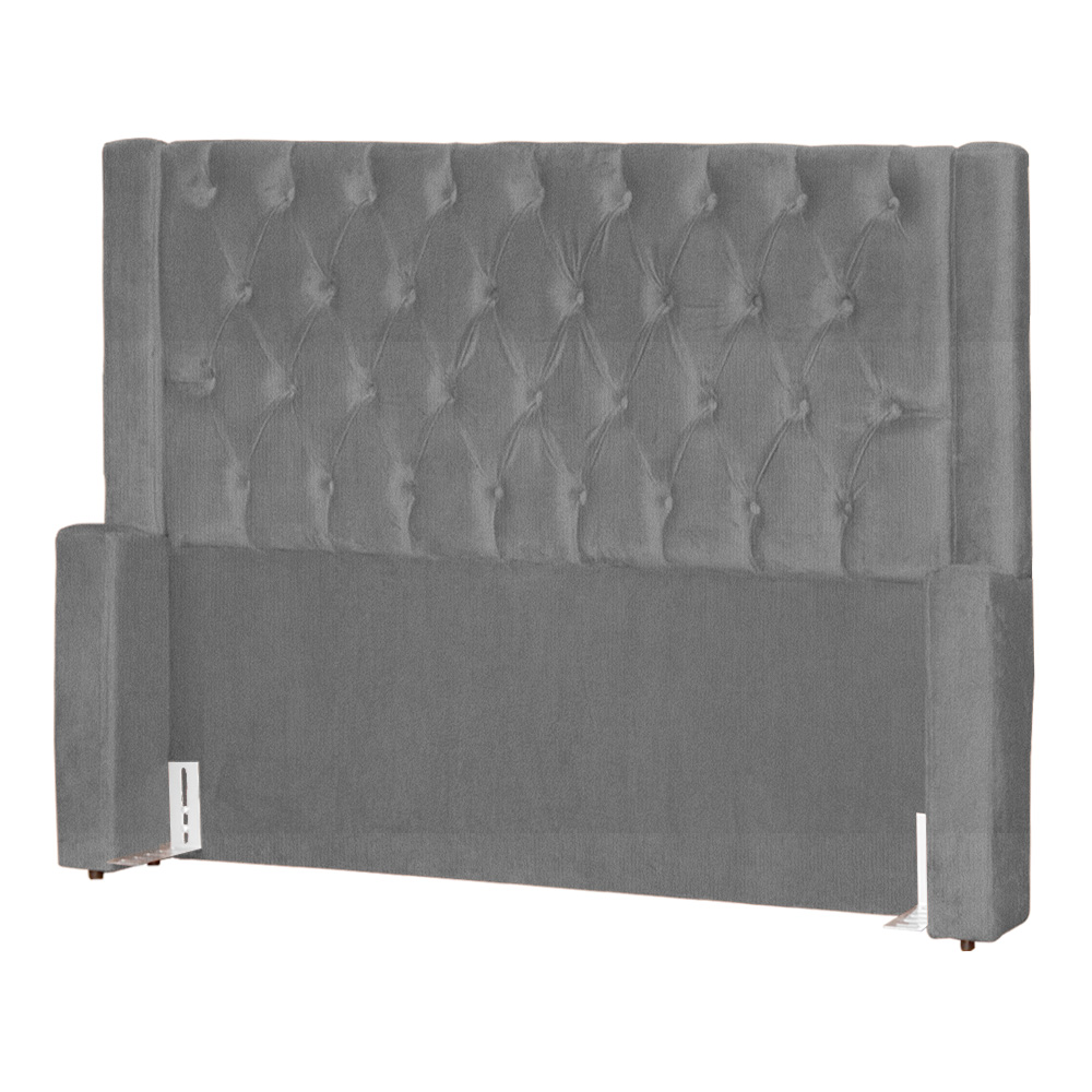 Cabeceira Estofada Para Cama Box Solteiro Emma Suede Cinza - DS Estofados