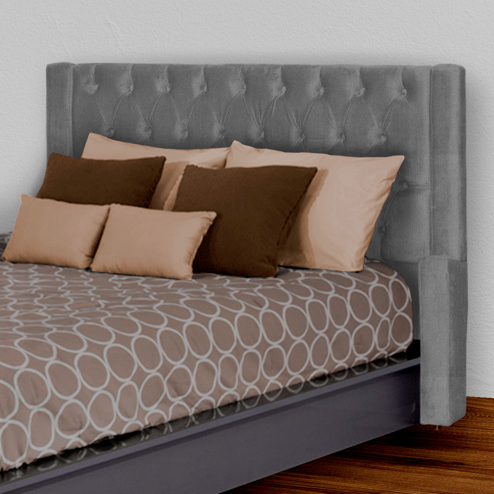 Cabeceira Estofada Para Cama Box Solteiro Emma Suede Cinza - DS Estofados