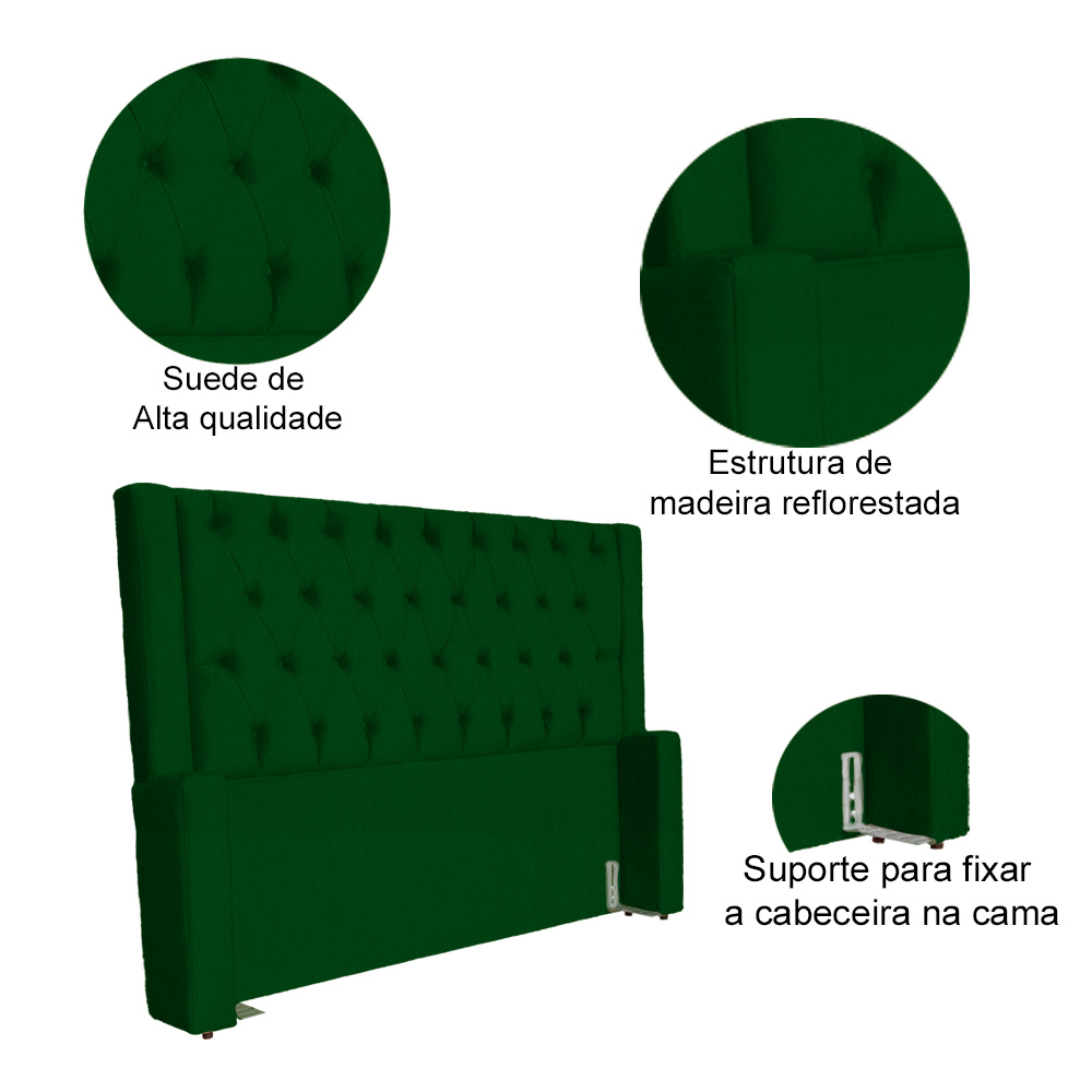 Cabeceira Estofada Para Cama Box Solteiro Emma Suede Verde - DS Estofados