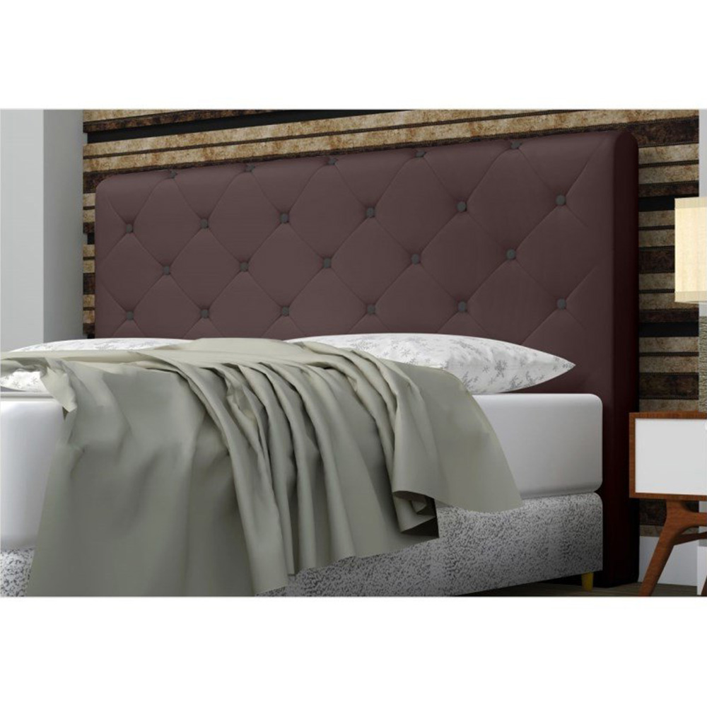 Cabeceira Giovana Cama Box Solteiro 90cm Botões Corino Marrom - DS Estofados