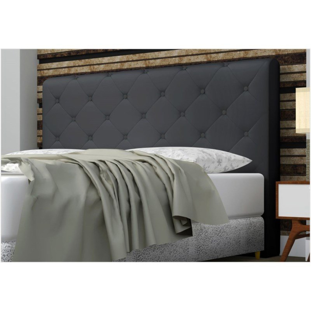 Cabeceira Giovana Cama Box Solteiro 90cm Botões Corino Preto - DS Estofados