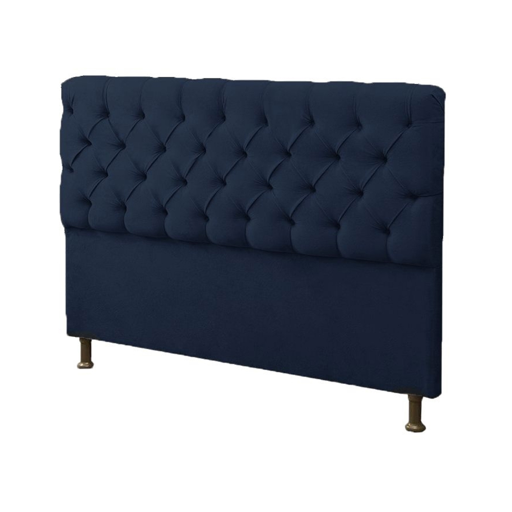 Cabeceira Mais Calçadeira Baú Casal 140cm Para Cama Box Sofia Suede Azul Marinho - DS Estofados