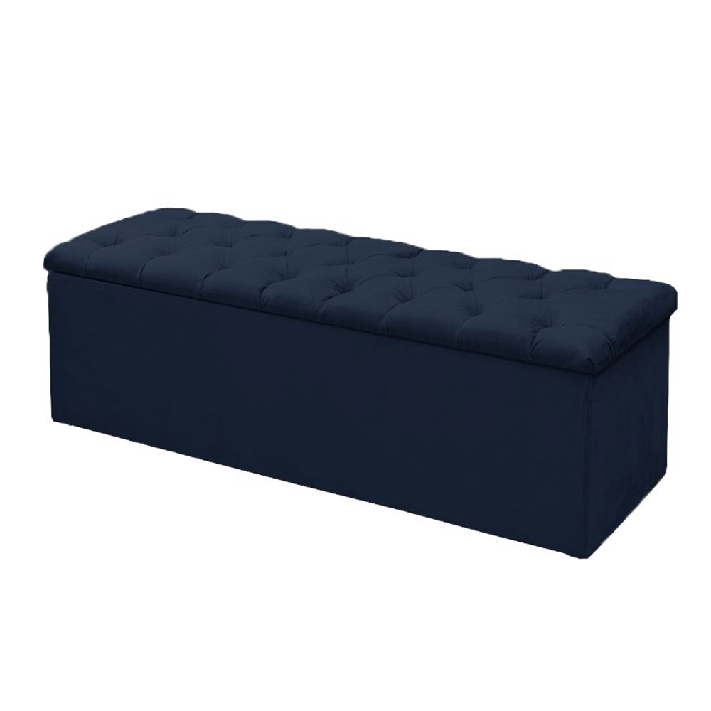 Cabeceira Mais Calçadeira Baú Casal 140cm Para Cama Box Sofia Suede Azul Marinho - DS Estofados
