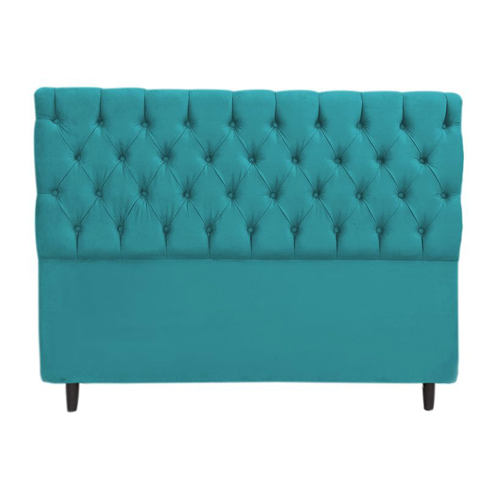Cabeceira Mais Calçadeira Baú Casal 140cm Para Cama Box Sofia Suede Azul Turquesa - DS Estofados
