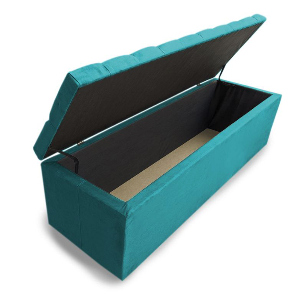 Cabeceira Mais Calçadeira Baú Casal 140cm Para Cama Box Sofia Suede Azul Turquesa - DS Estofados