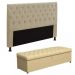 Cabeceira Mais Calçadeira Baú King 190cm Para Cama Box Sofia Napa Bege - DS Estofados