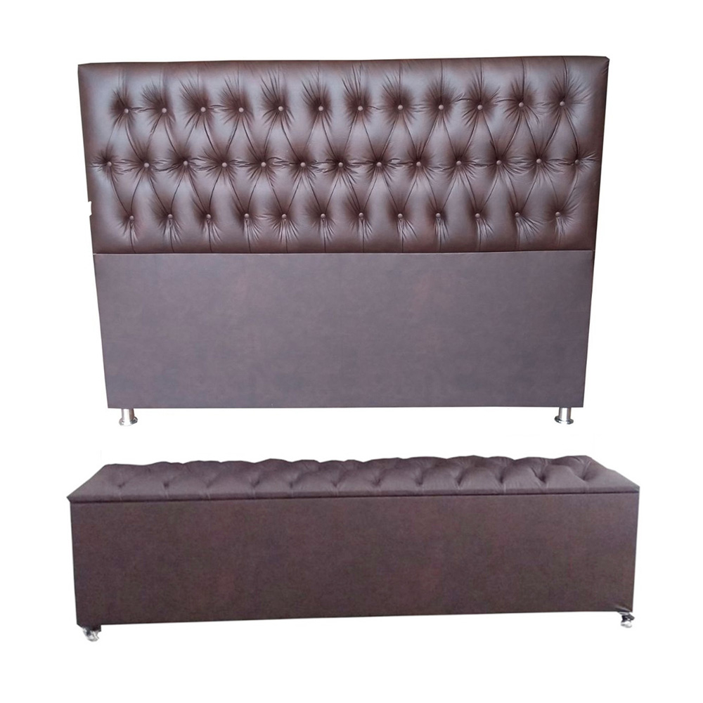 Cabeceira Mais Calçadeira Baú King 190cm Para Cama Box Sofia Napa Marrom - DS Estofados