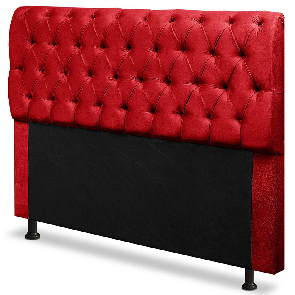 Cabeceira Mais Calçadeira Baú Solteiro 90cm Para Cama Box Paris Suede Vermelho - DS Estofados
