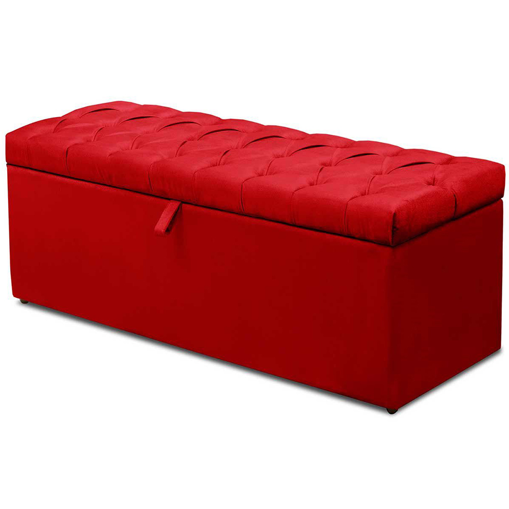 Cabeceira Mais Calçadeira Baú Solteiro 90cm Para Cama Box Paris Suede Vermelho - DS Estofados