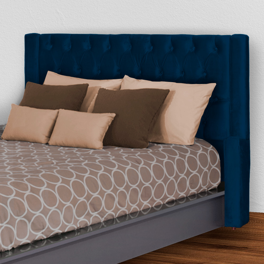 Cabeceira Para Cama Box Casal Emma Luxo Veludo Azul Marinho - DS Estofados