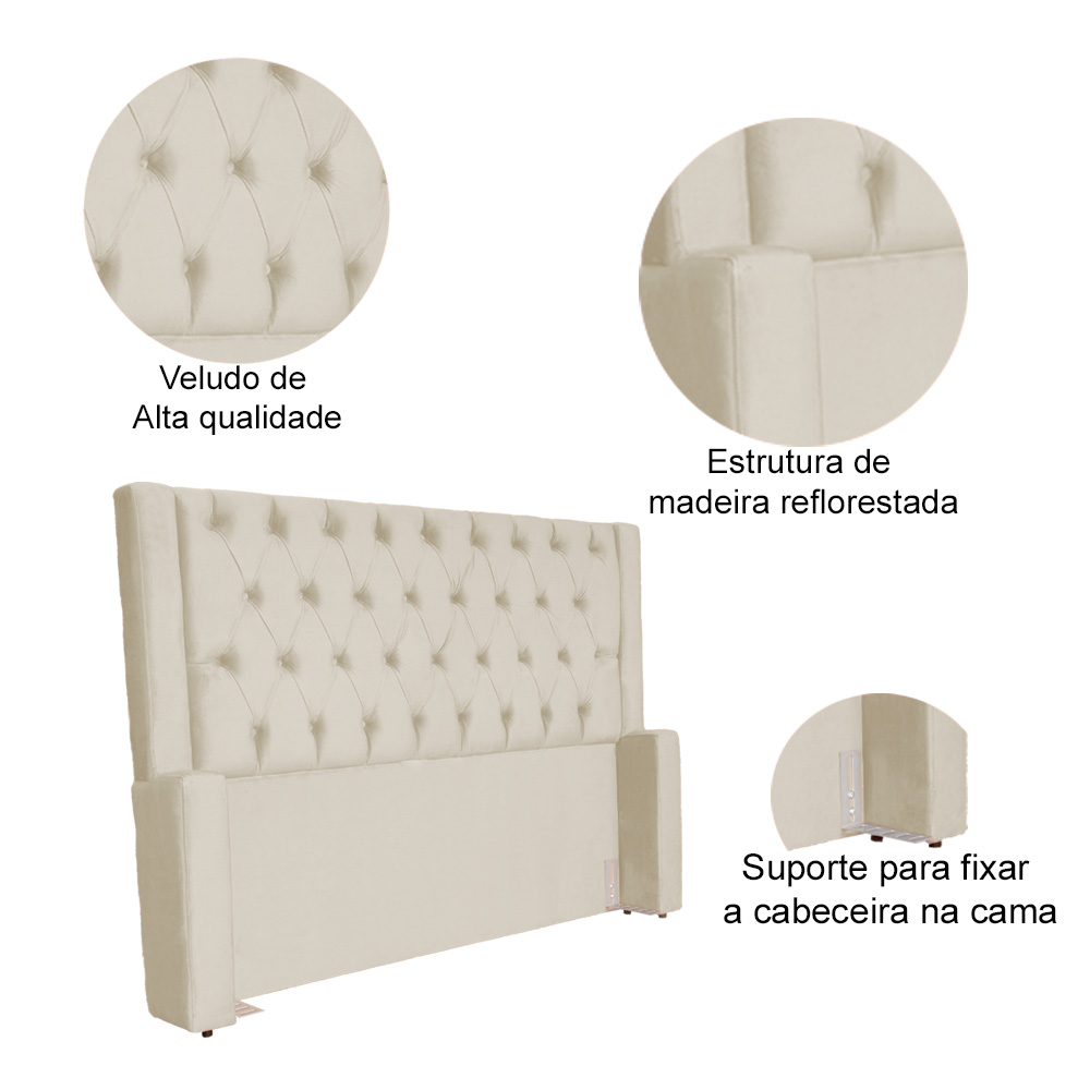 Cabeceira Para Cama Box Casal Emma Luxo Veludo Bege - DS Estofados