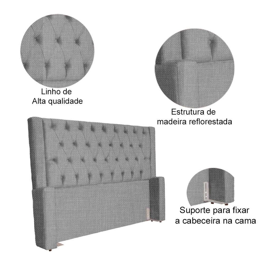 Cabeceira Para Cama Box Casal Queen  Emma Linho Cinza - DS Estofados