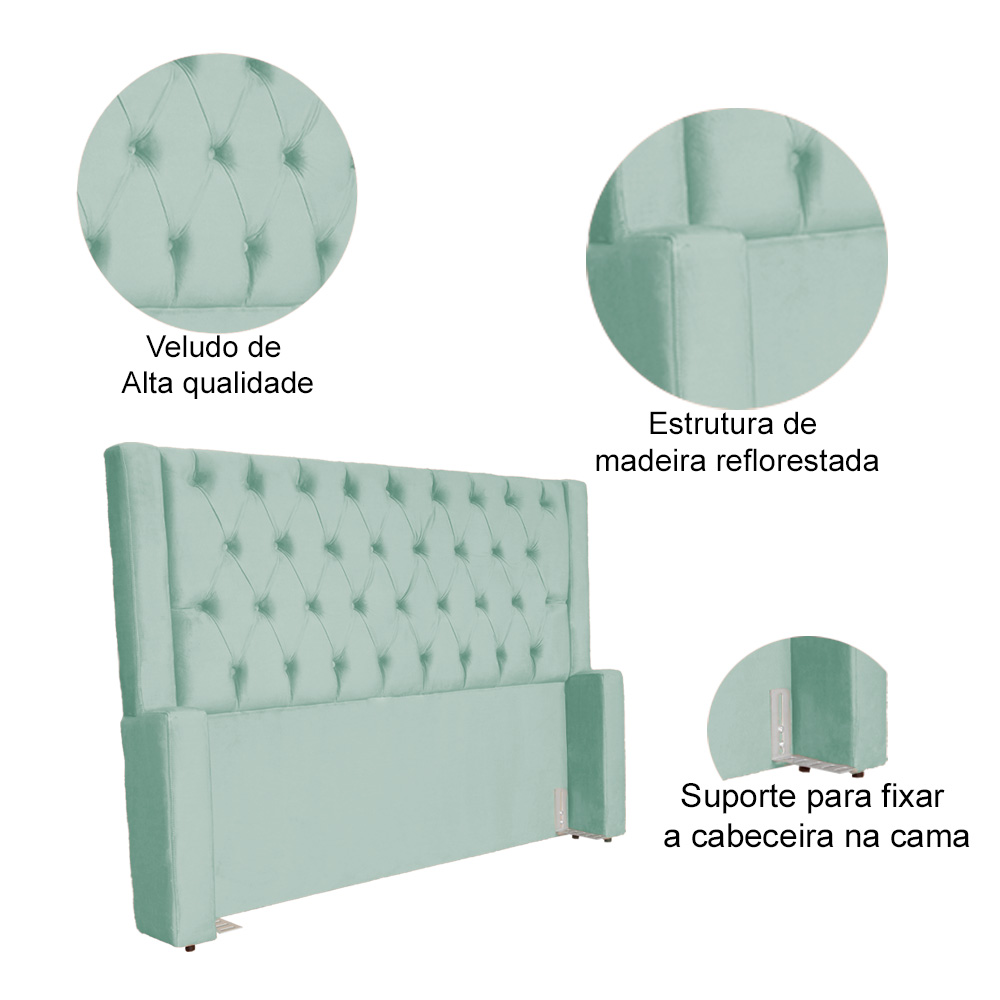 Cabeceira Para Cama Box Casal Queen Emma Luxo Veludo Acqua - DS Estofados