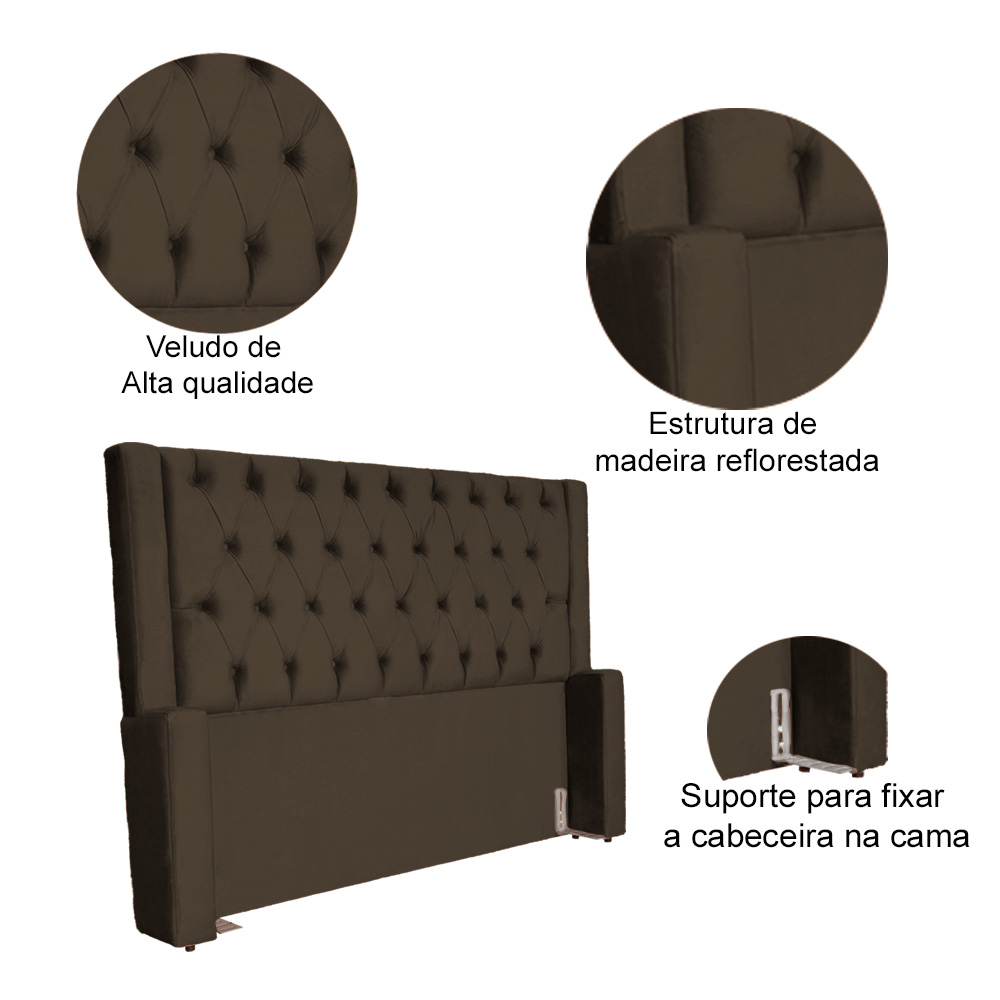 Cabeceira Para Cama Box Casal Super King Emma Luxo Veludo Marrom - DS Estofados