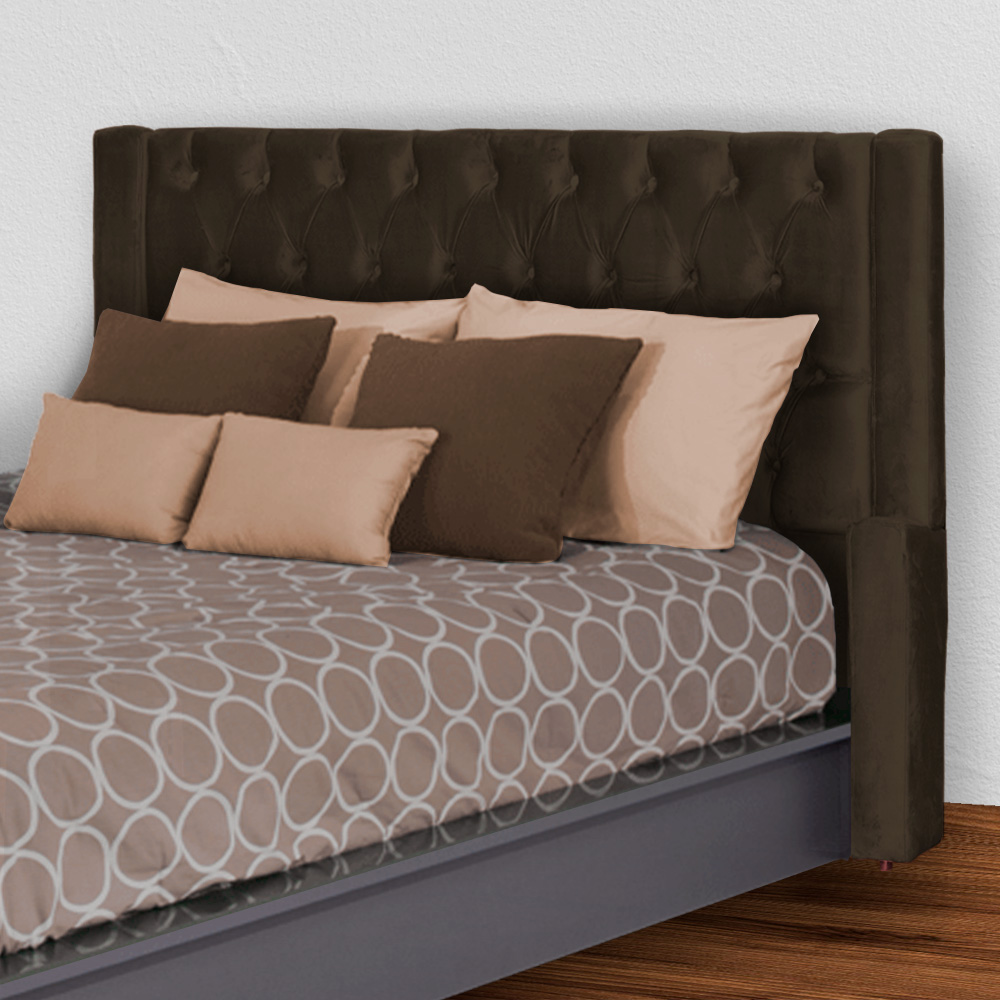 Cabeceira Para Cama Box Casal Super King Emma Luxo Veludo Marrom - DS Estofados