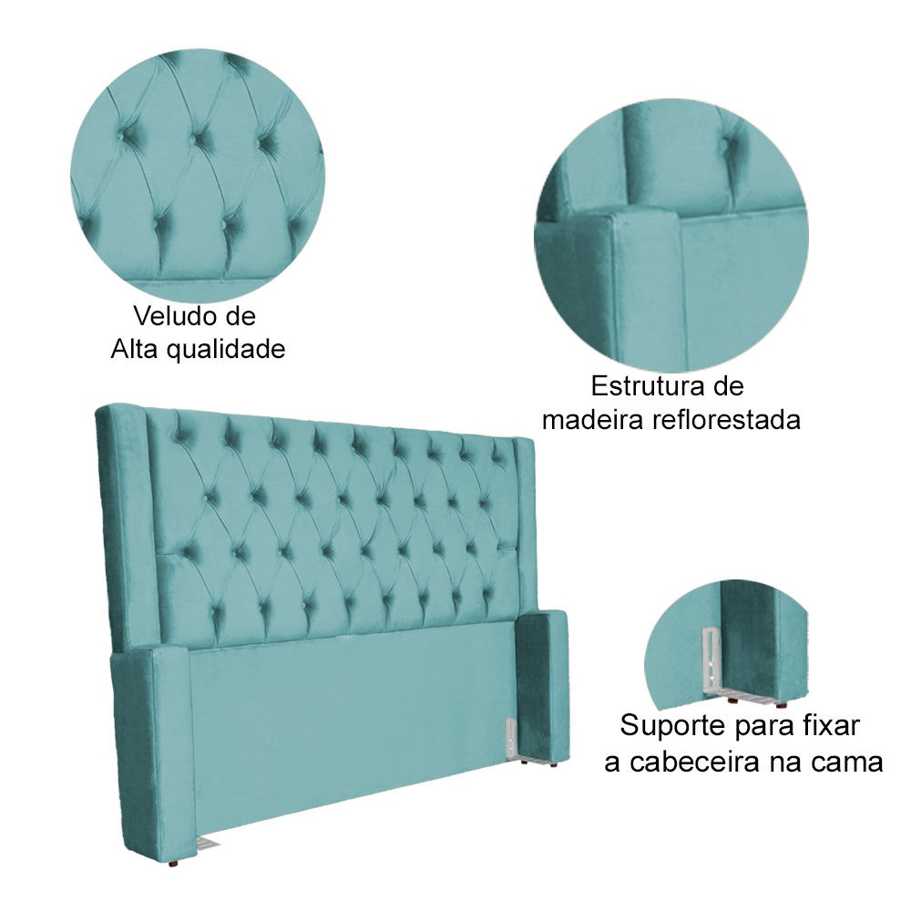 Cabeceira Para Cama Box Solteiro  Emma Luxo Veludo Azul Turquesa - DS Estofados