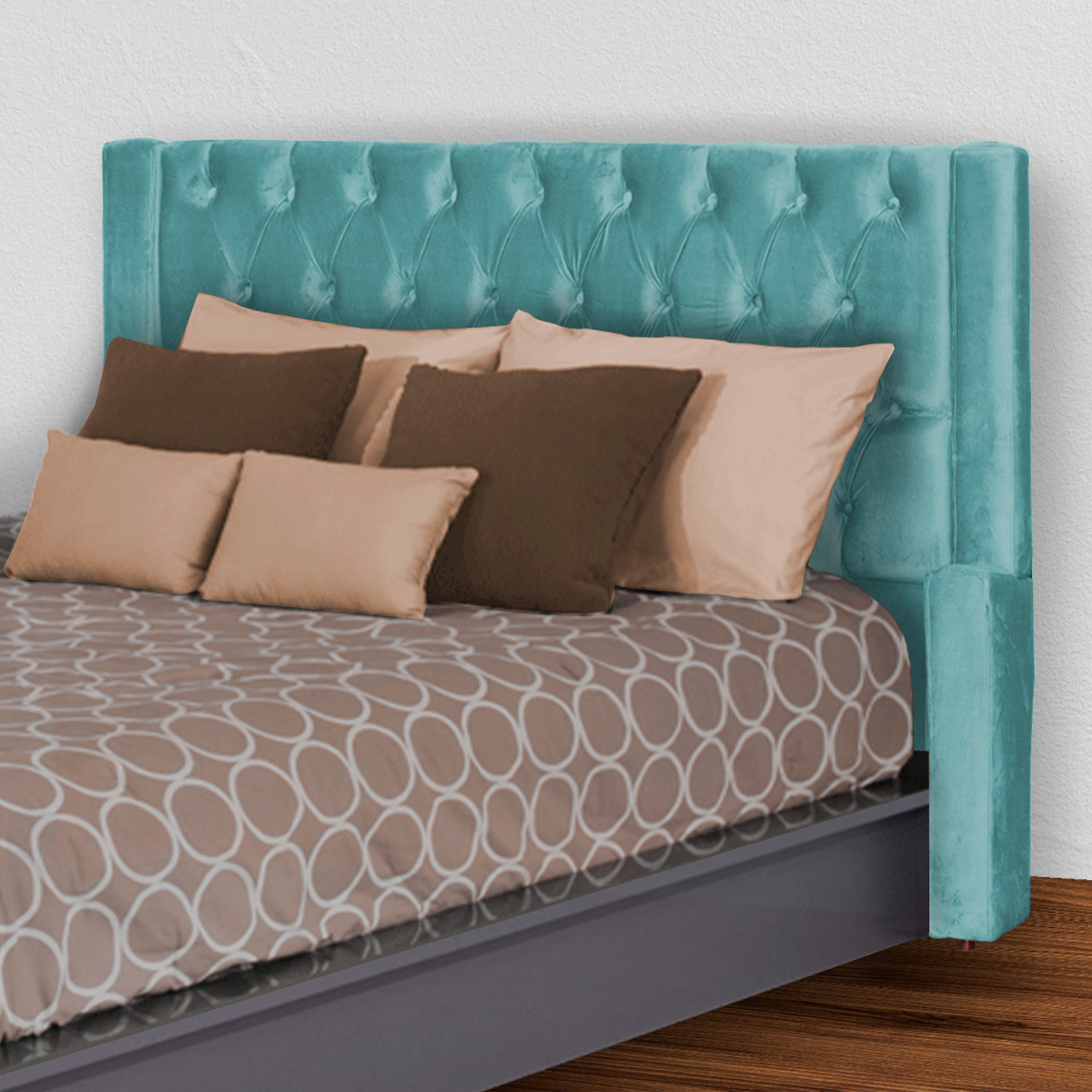 Cabeceira Para Cama Box Solteiro  Emma Luxo Veludo Azul Turquesa - DS Estofados