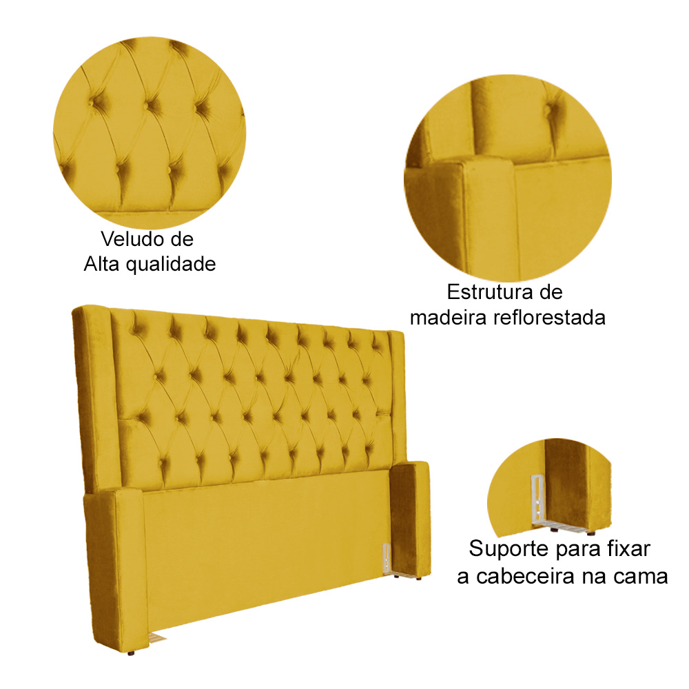 Cabeceira Para Cama Box Solteiro  Emma Luxo Veludo Mostarda - DS Estofados