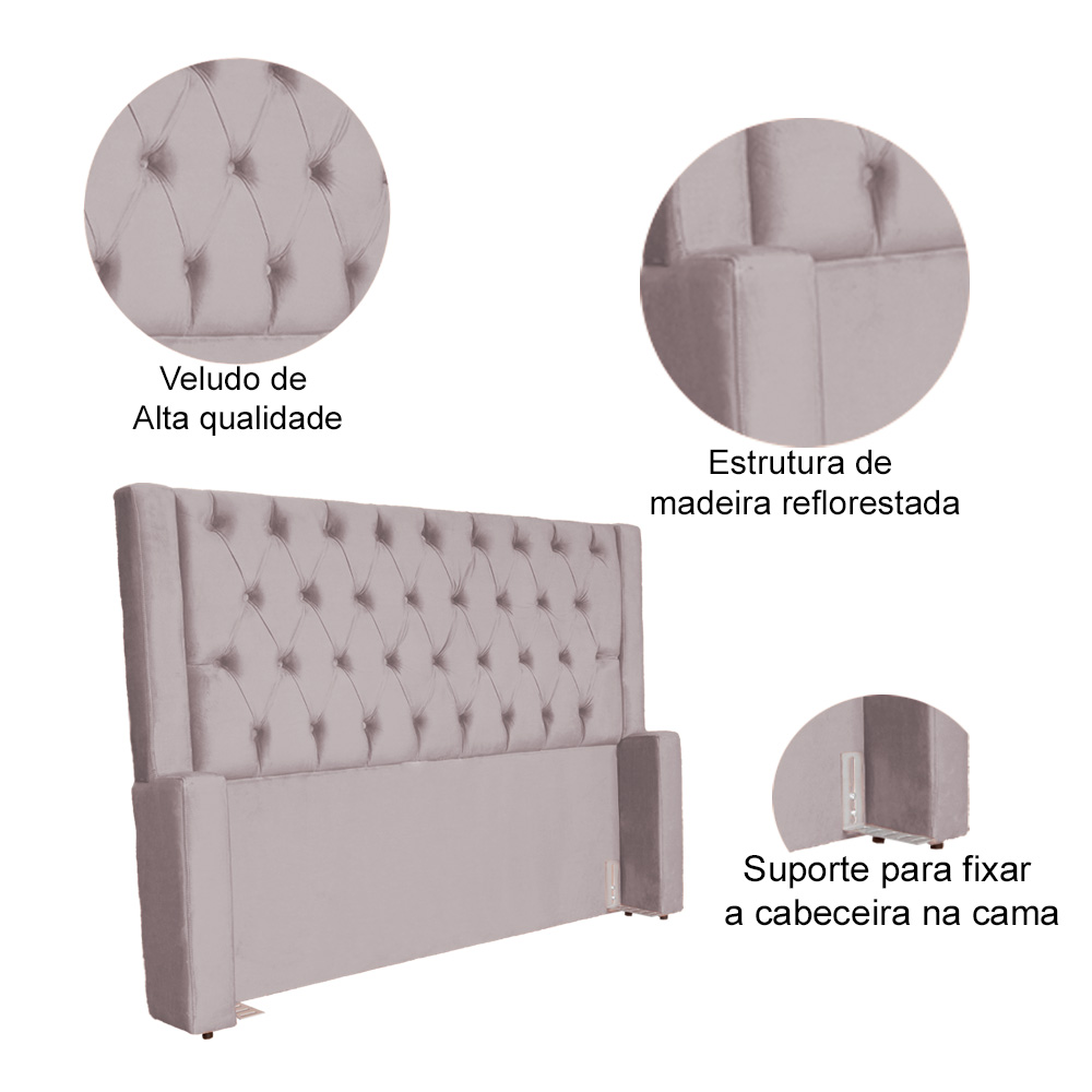 Cabeceira Para Cama Box Solteiro  Emma Luxo Veludo Rosê - DS Estofados
