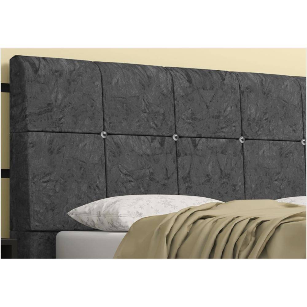 Cabeceira Pietra Casal 140 Cm Com Baú Interno Suede Cinza - DS Estofados