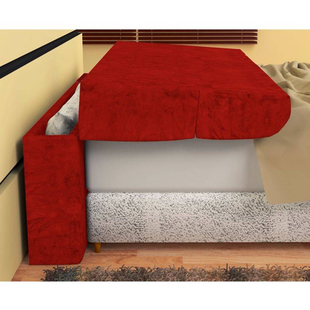 Cabeceira Pietra Casal 140 Cm Com Baú Interno Suede Vermelho - DS Estofados