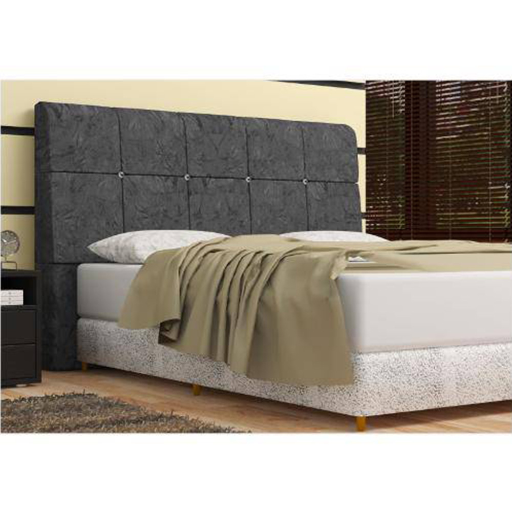 Cabeceira Pietra Casal Queen 160 Cm Com Baú Interno Suede Cinza - DS Estofados