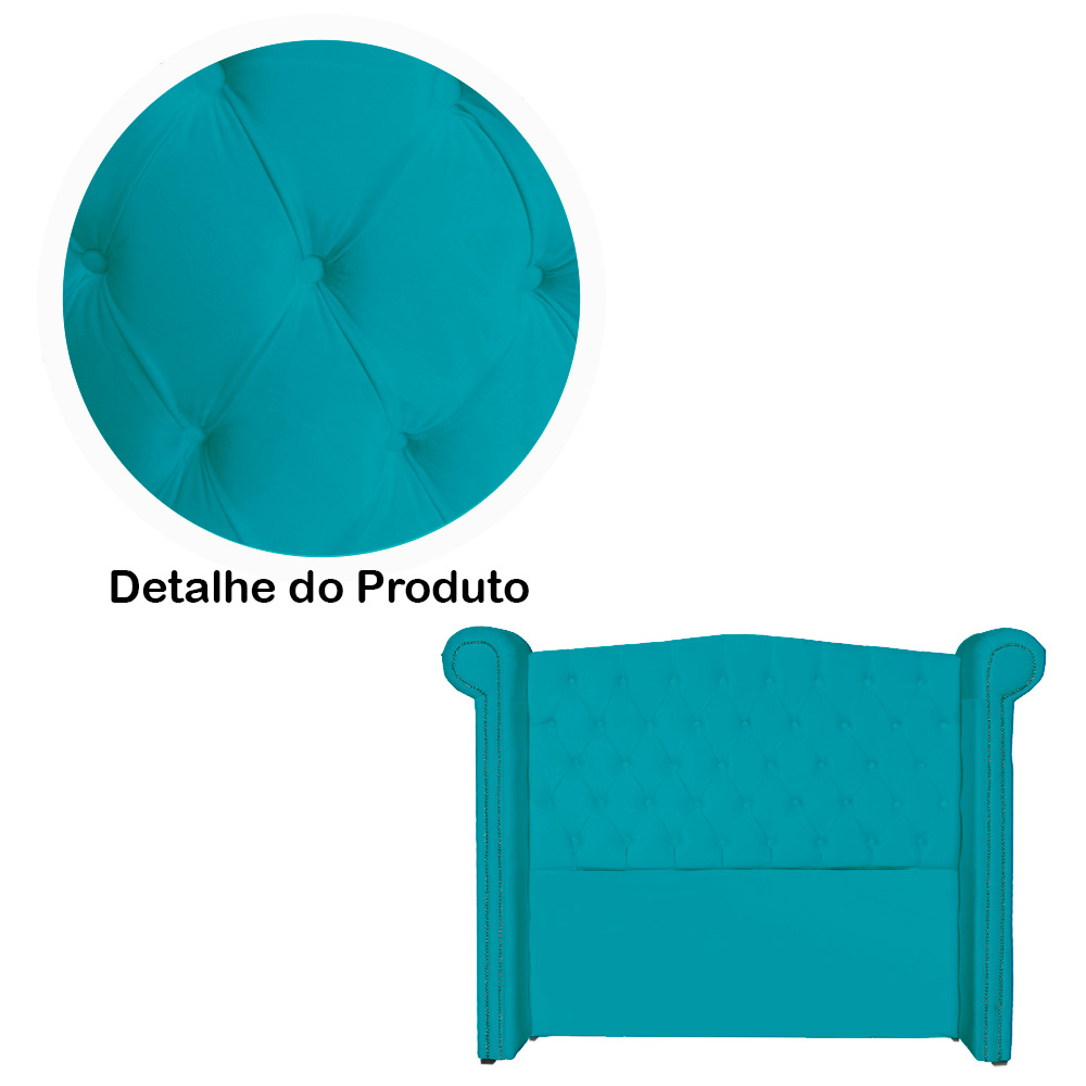 Cabeceira Sienna Casal Queen Luxo Suede Azul Turquesa 