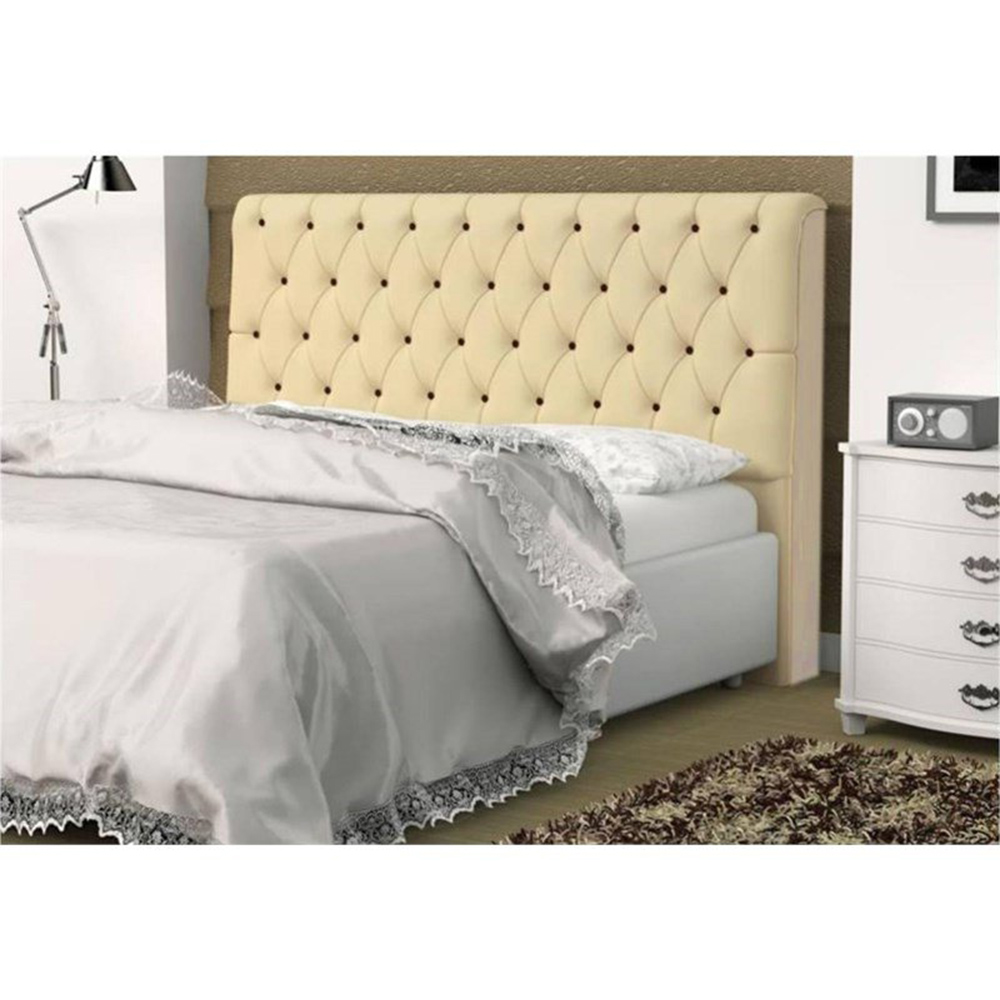 Cabeceira Solteiro 0,90cm Para Cama Box Lady Napa Bege Botões - DS Estofados